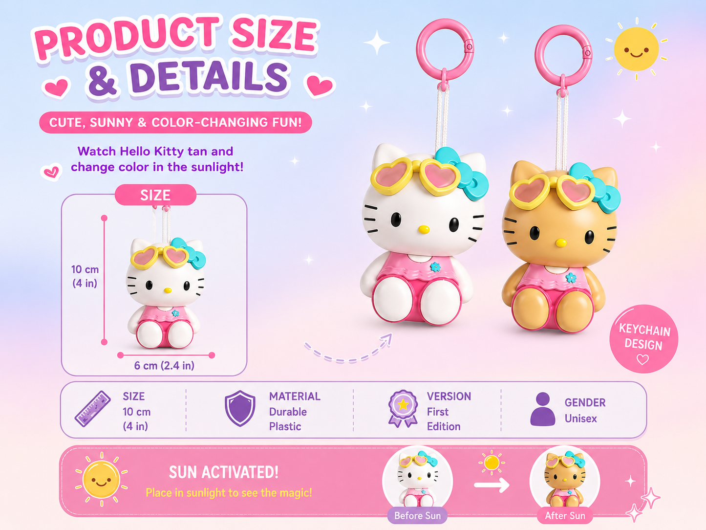 Tanning Kitty Color-Changing Keychain